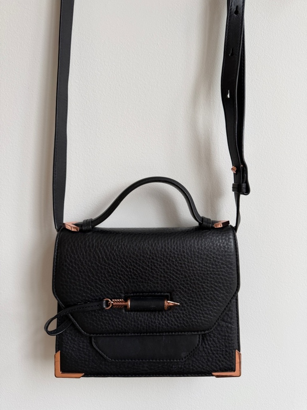 Mackage Black Leather Crossbody with Rose Gold Hardware